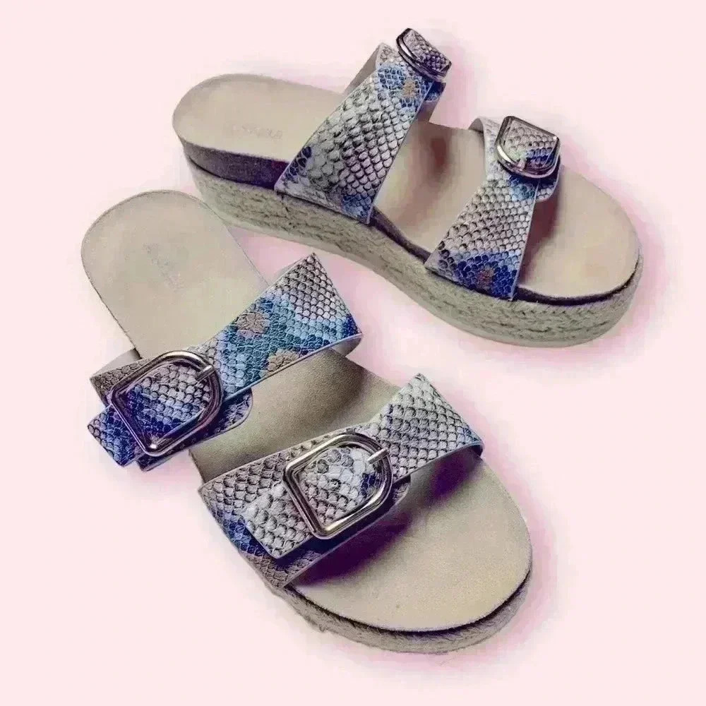 Just Fab Snake Double Strap Platform Espadrille Slides Size 9. Big Buckle